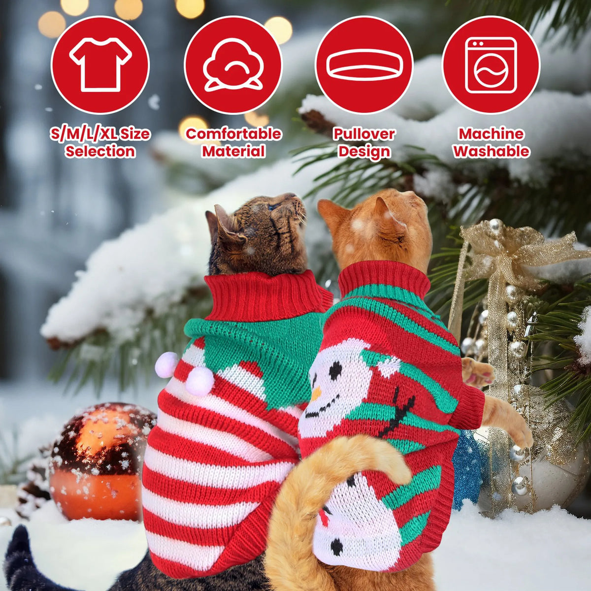 Suéter de cuello alto navideño para mascotas, ropa de Navidad para perros y gatos