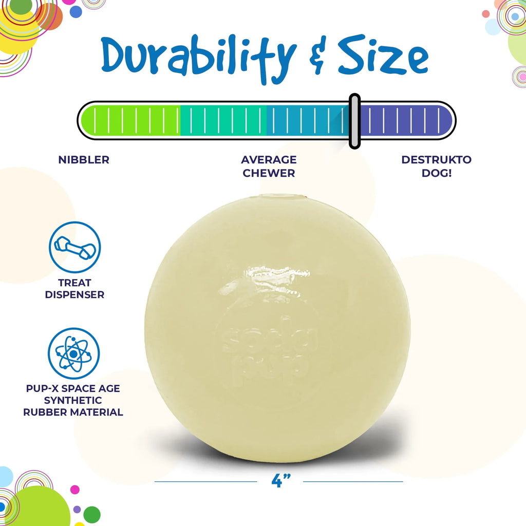 4" Glow-in-the-Dark Dog Ball - Treat Dispenser & Water Toy