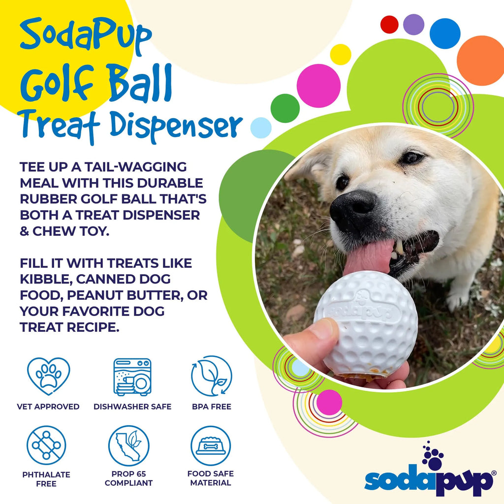 Dispensador de premios y juguete de enriquecimiento Golf Ball PUP-X de caucho